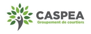 Logo de Caspea, groupement de courtiers, représentant un arbre stylisé avec des feuilles vertes et un symbole de personne.