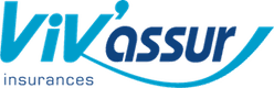 Logo de Viv'assur, une société d'assurances avec un design moderne et des couleurs bleu et blanc.